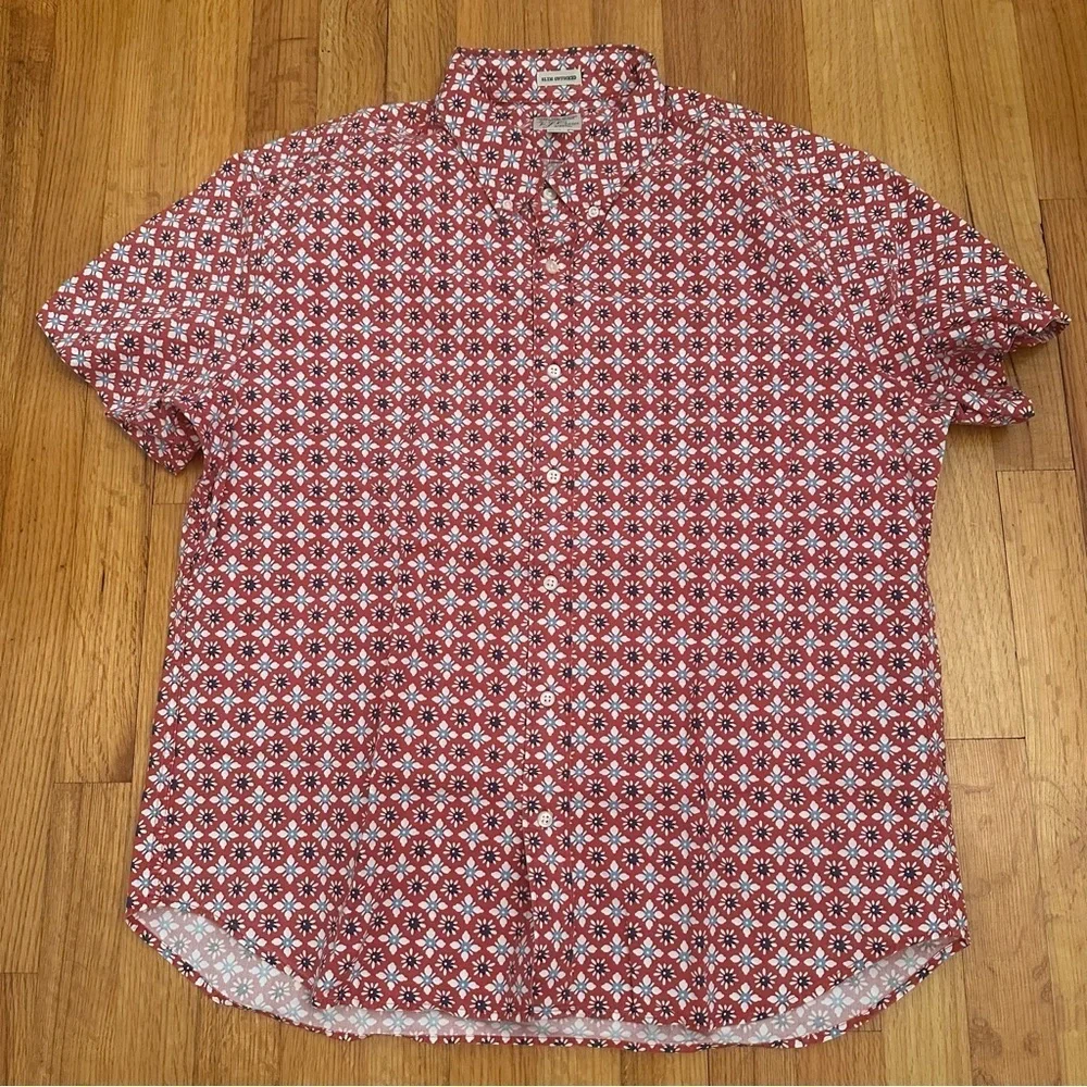 J.CREW Men's Organic Cotton Red Sky-Blue Floral Short-Sleeve Shirt XL (K11)
